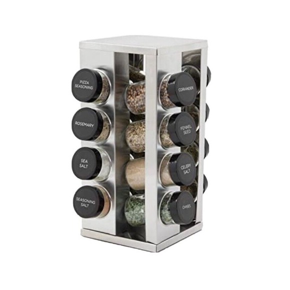 Kamenstein Brushed Stainless 16-Jar Countertop Spice Rack Organizer With Spices - Picture 1 of 4